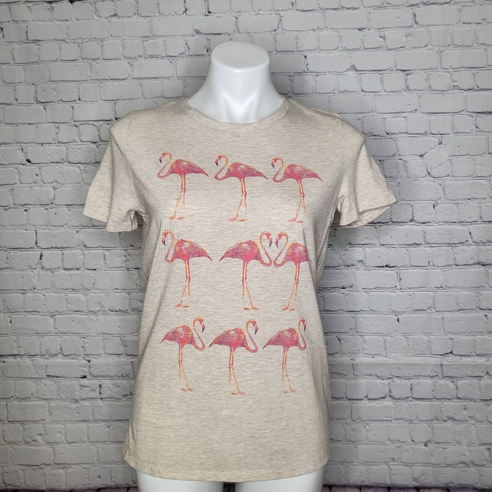 Kohls Pink Flamingo Heart Tropical T-Shirt Size S